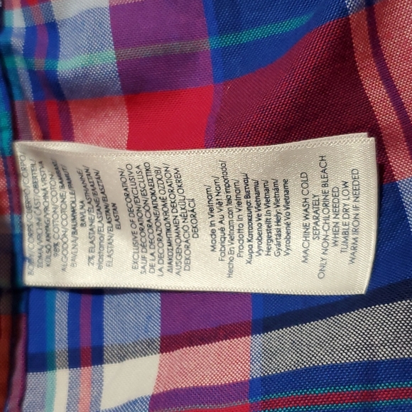 CHAPS M STRETCH OXFORD RED & BLUE PLAID LONGSLEVE BUTTON DOWN SHIRT - Picture 6 of 6